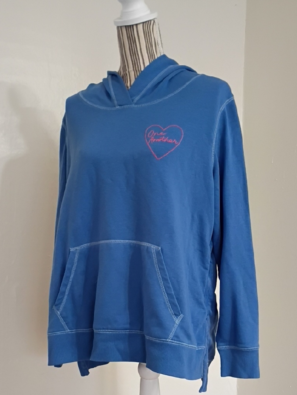Old Navy Love One Another Hoodie Blue Women's High Low Slit Size L